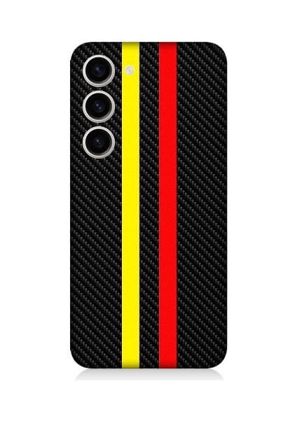 Samsung Galaxy S23 Uyumlu Sarı Kırmızı Karbon Motif Desenli Silikon Kılıf
