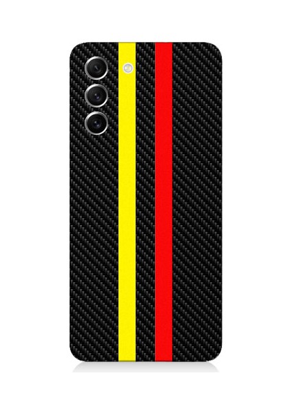 Samsung Galaxy S21 Fun Edition Uyumlu Sarı Kırmızı Karbon Motif Desenli Silikon Kılıf