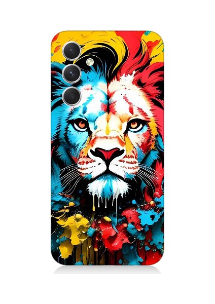 Samsung Galaxy A34 Uyumlu Renli Boyalı Aslan Yüzü Desenli Silikon Kılıf