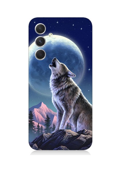 Samsung Galaxy A14 Uyumlu Kurt ve Ay Desenli Silikon Kılıf