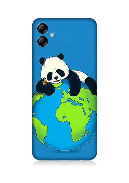 Samsung Galaxy A04E Uyumlu Yorgun Panda ve Dünya Desenli Silikon Kılıf