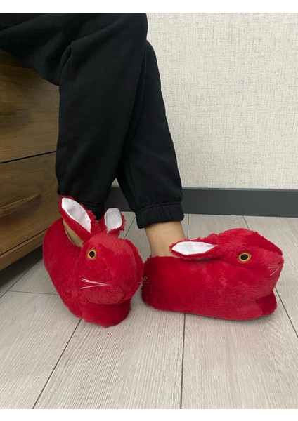Kışlık Tavşan Figürlü Yumuşak Peluşlu Ev Ayakkabısı Panduf