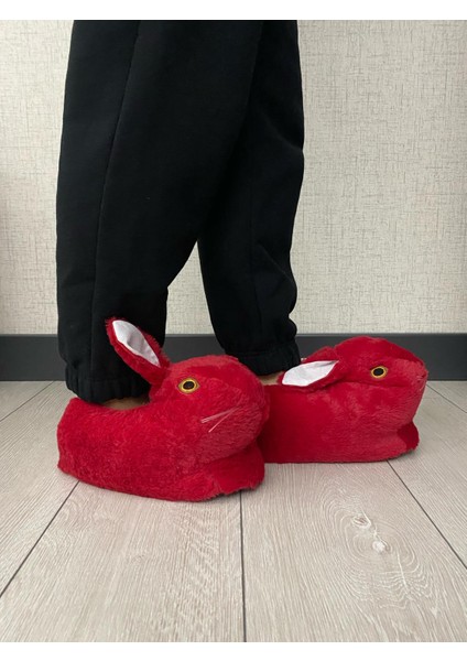 Kışlık Tavşan Figürlü Yumuşak Peluşlu Ev Ayakkabısı Panduf