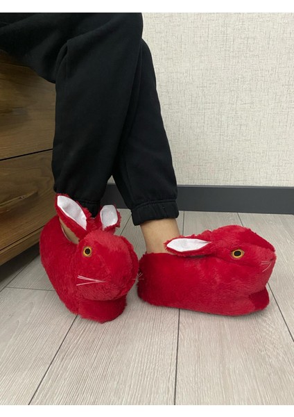 Kışlık Tavşan Figürlü Yumuşak Peluşlu Ev Ayakkabısı Panduf