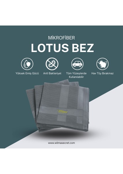 Lotus Mikrofiber Bez 60X40 – 3'lü Mutfak, Banyo, Cam, Araç Temizlik Bezi- Iz Bırakmayan Toz Bezi