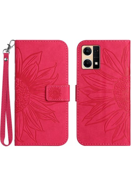 Oppo Için Kılıf Oppo 8 4g Kısa Kayış Kabartmalı Ayçiçeği Flip Cüzdan Telefon (Yurt Dışından)
