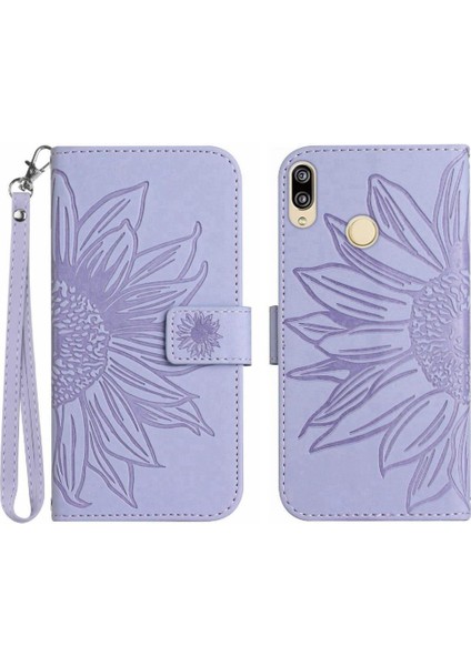 Kart Yuvaları Tutucu Flip Pu ile Huawei P20 Lite Kabartmalı Ayçiçeği Için Kılıf (Yurt Dışından)