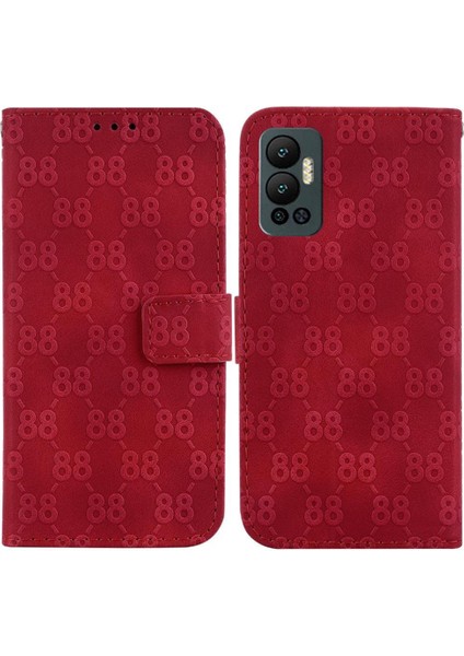 Infinix Sıcak 12 Kickstand Pu Deri Çift 8 Kabartmalı Kapak Için Telefon Kılıfı (Yurt Dışından)