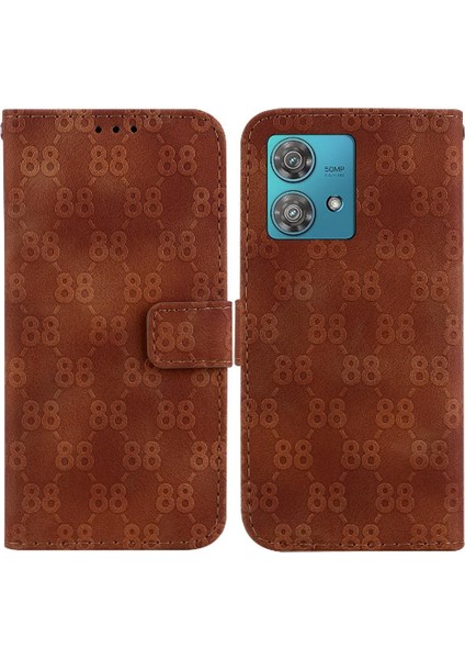 Motorola Kenar 40 Neo Pu Deri Kickstand Çift 8 Kabartmalı Telefon Kılıfı (Yurt Dışından)