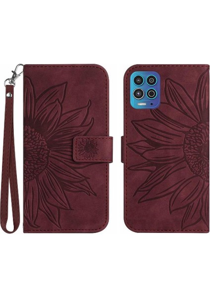 Motorola Moto G100 Kabartmalı Ayçiçeği Kart Yuvaları Tutucu Pu (Yurt Dışından)