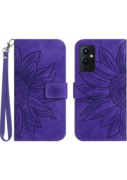 Oneplus 9 Için Kılıf Lüks Pu Deri Kabartmalı Ayçiçeği Kısa Kayış Flip (Yurt Dışından)