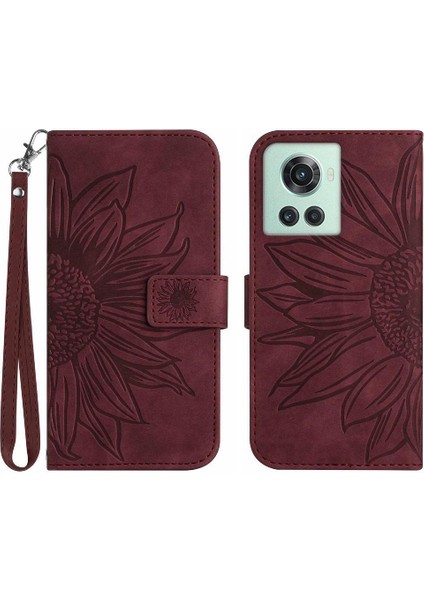 Oneplus 10R Kabartmalı Ayçiçeği Flip Cüzdan Telefon Kılıfı Için Kılıf Lüks Pu (Yurt Dışından)