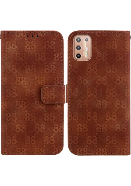 Motorola Moto G9 Artı Çift 8 Kabartmalı Kickstand Kart Pu Için Telefon Kılıfı (Yurt Dışından)