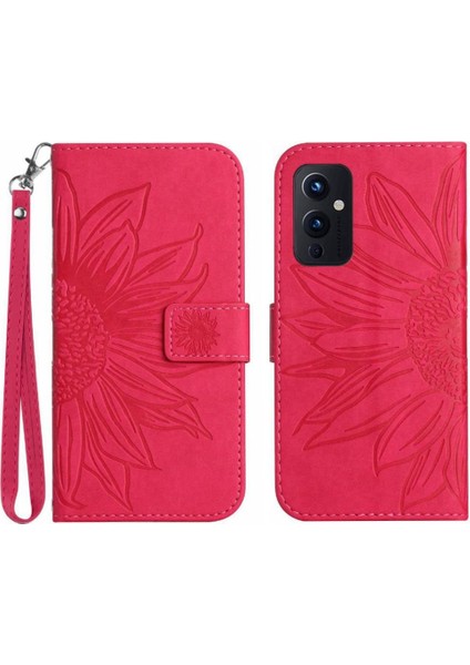 Oneplus 9 Için Kılıf Lüks Pu Deri Kabartmalı Ayçiçeği Kısa Kayış Flip (Yurt Dışından)