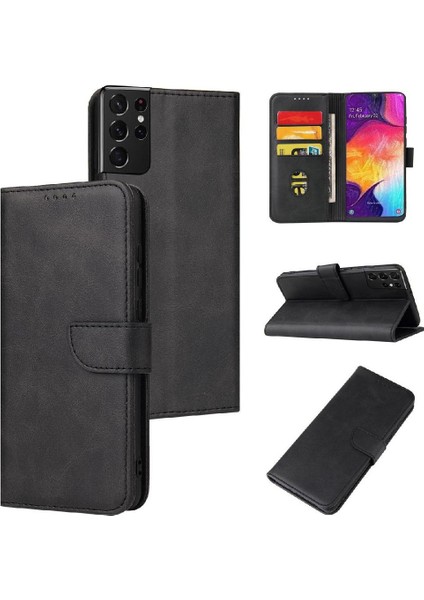 Samsung Galaxy S21 Ultra Tam Koruma Deri Folio Flip Case (Yurt Dışından)