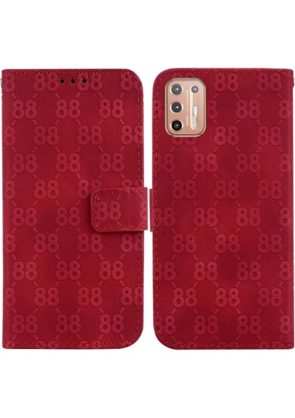 Motorola Moto G9 Artı Çift 8 Kabartmalı Kickstand Kart Pu Için Telefon Kılıfı (Yurt Dışından)