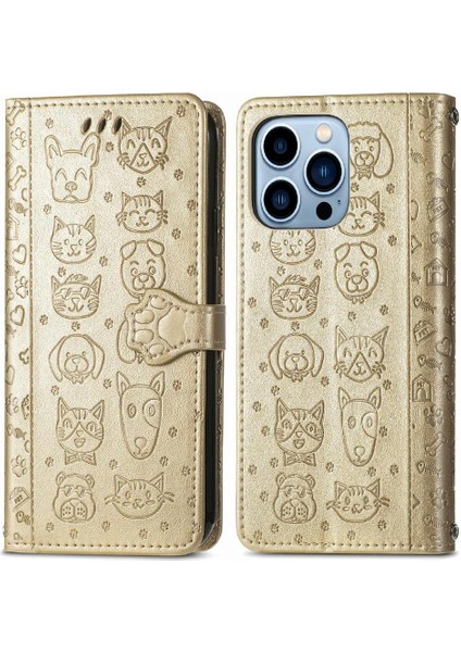 Iphone 13 Için Kılıf Promax Darbeye Deri Kılıf Karikatür Hayvanlar Flip (Yurt Dışından)