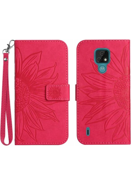 Kart Yuvaları Tutucu Kısa Kayış Kabartmalı Pu ile Motorola Moto E7 Için Kılıf (Yurt Dışından)