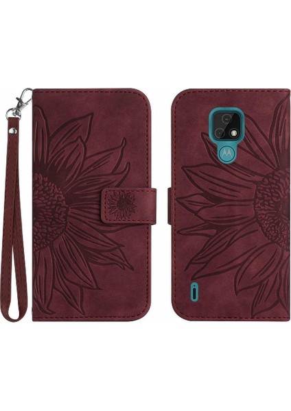 Kart Yuvaları Tutucu Kısa Kayış Kabartmalı Pu ile Motorola Moto E7 Için Kılıf (Yurt Dışından)