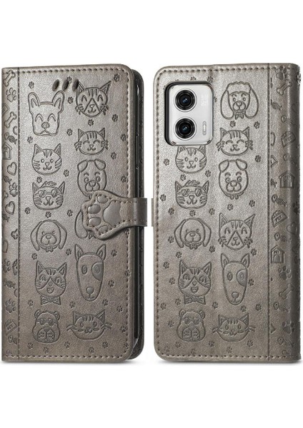 Moto G73 Için Kılıf Deri Kılıf Darbeye Karikatür Hayvanlar Kapak Çevirin (Yurt Dışından)