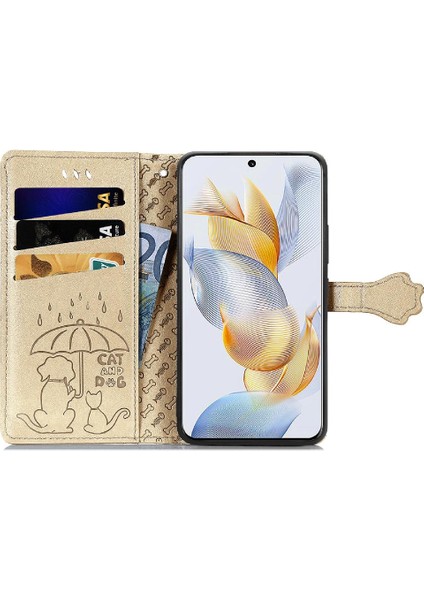 Huawei Onur Için Kılıf 90 5g Deri Kılıf Karikatür Hayvanlar Kısa Kayış Flip (Yurt Dışından)