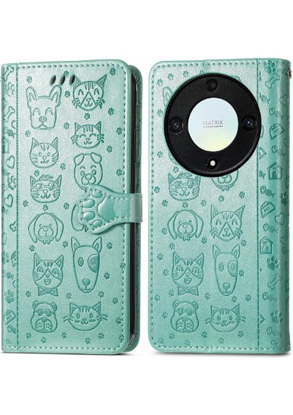 Huawei Onur X9A Karikatür Hayvanlar Için Kılıf Kısa Kayış Deri Kılıf Flip (Yurt Dışından)