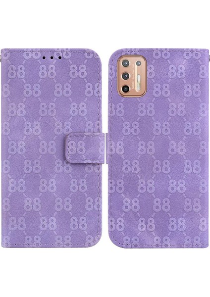 Motorola Moto G9 Artı Çift 8 Kabartmalı Kickstand Kart Pu Için Telefon Kılıfı (Yurt Dışından)