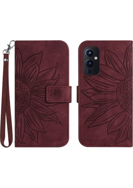 Oneplus 9 Için Kılıf Lüks Pu Deri Kabartmalı Ayçiçeği Kısa Kayış Flip (Yurt Dışından)