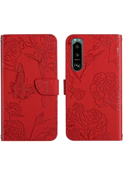 Sony Xperia 5 Iii Çiçekler ve Bilek Kayışı Pu ile Kelebekler Için Kılıf (Yurt Dışından)