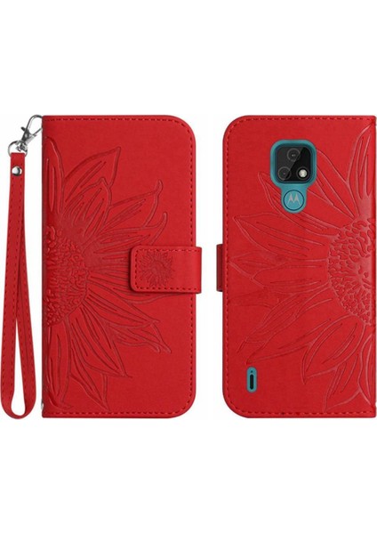 Kart Yuvaları Tutucu Kısa Kayış Kabartmalı Pu ile Motorola Moto E7 Için Kılıf (Yurt Dışından)