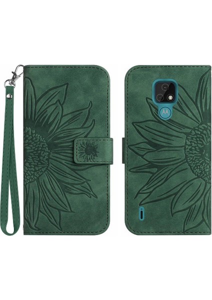 Kart Yuvaları Tutucu Kısa Kayış Kabartmalı Pu ile Motorola Moto E7 Için Kılıf (Yurt Dışından)