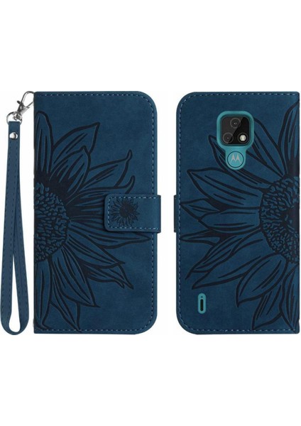 Kart Yuvaları Tutucu Kısa Kayış Kabartmalı Pu ile Motorola Moto E7 Için Kılıf (Yurt Dışından)