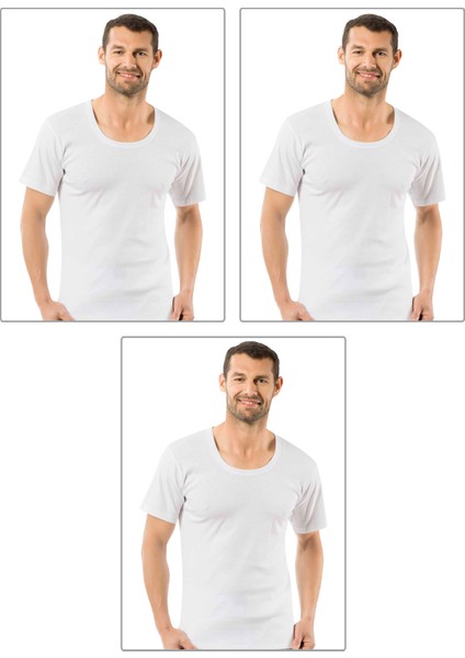 Özkan 0115 3'lü Paket Erkek Ribana Pamuklu Esnek Rahat Geniş Yaka Kısa Kollu Fanila Tişört