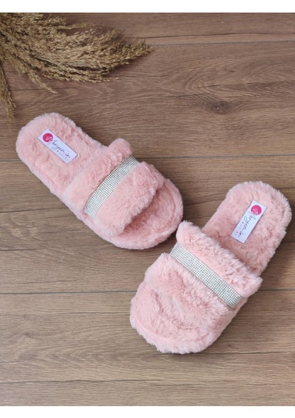 Shine Pembe Taş Detay Önü Açık Düz Ev Terlik modelleri