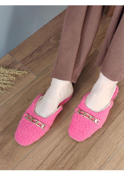 Marco Fuşya Mavi Zincir Detay Önü Kapalı Düz Ev Terlik modelleri