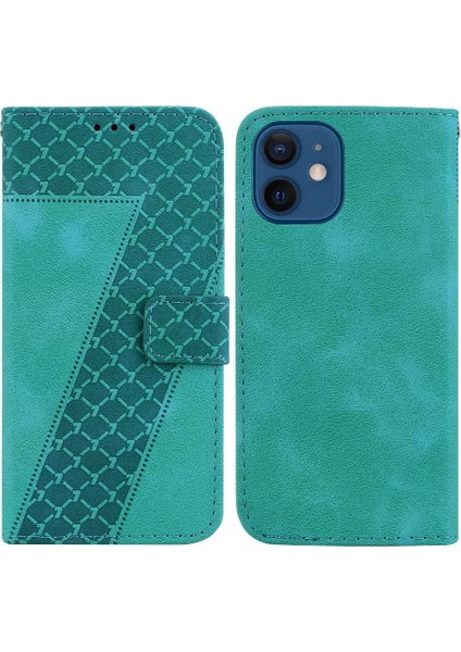 Telefon Kılıfı Için iphone 12 Mini Flip Folio Kapak Cüzdan Kabartmalı Desen Pu (Yurt Dışından)