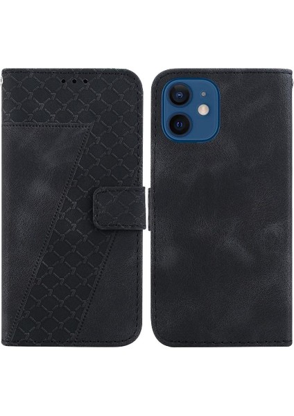 Telefon Kılıfı Için iphone 12 Mini Flip Folio Kapak Cüzdan Kabartmalı Desen Pu (Yurt Dışından)