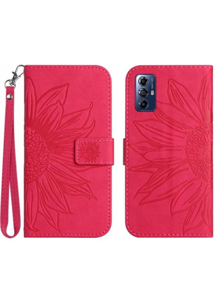 Motorola Moto G Oynamak Için 2023 Kabartmalı Ayçiçeği Kısa Kayış Flip Pu (Yurt Dışından)