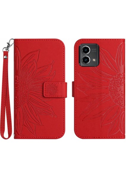 Motorola G Stylus 5g 2023 Kart Yuvaları Pu ile Kabartmalı Ayçiçeği Için Kılıf (Yurt Dışından)