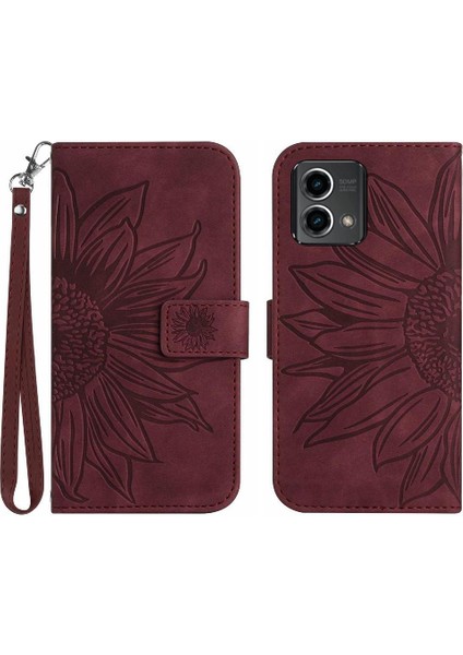 Motorola G Stylus 5g 2023 Kart Yuvaları Pu ile Kabartmalı Ayçiçeği Için Kılıf (Yurt Dışından)