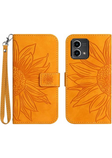 Motorola G Stylus 5g 2023 Kart Yuvaları Pu ile Kabartmalı Ayçiçeği Için Kılıf (Yurt Dışından)