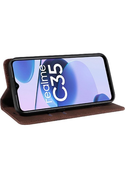 Realme C35 4g Pu Deri Folio Cüzdan Manyetik Koruyucu Kılıf (Yurt Dışından)