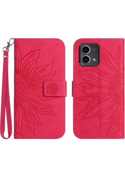 Motorola G Stylus 5g 2023 Kart Yuvaları Pu ile Kabartmalı Ayçiçeği Için Kılıf (Yurt Dışından)