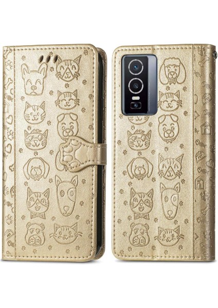 Vivo Y76 5g Için Kılıf Kapak Çevirin Karikatür Hayvanlar Darbeye Deri Kılıf (Yurt Dışından)
