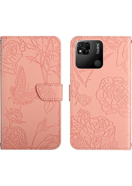 Bilek Kayışı Çiçekler ve Kelebekler ile Xiaomi Redmi 10A Için Kılıf Pu Flip (Yurt Dışından)