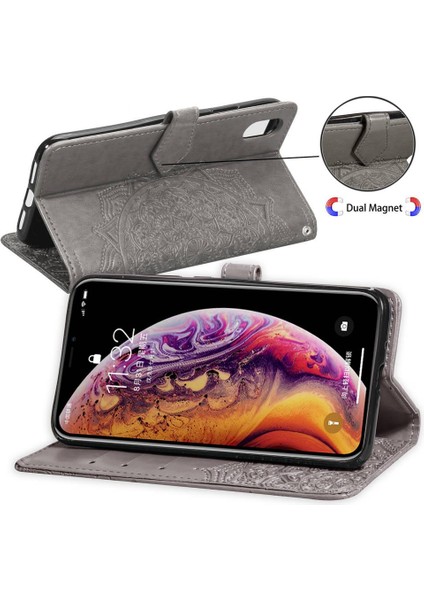 Iphone Xr Flip Kapak Zarif Desen Deri Kılıf Darbeye (Yurt Dışından)