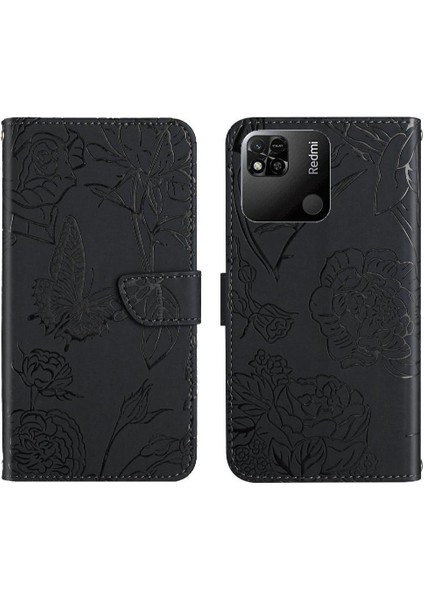 Bilek Kayışı Çiçekler ve Kelebekler ile Xiaomi Redmi 10A Için Kılıf Pu Flip (Yurt Dışından)