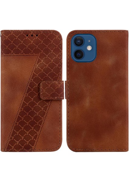 Telefon Kılıfı Için iphone 12 Mini Flip Folio Kapak Cüzdan Kabartmalı Desen Pu (Yurt Dışından)