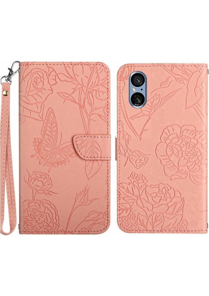 Sony Xperia 5 V Için Kılıf Darbeye Deri Kılıf Bilek Kayışı ile Pu Flip (Yurt Dışından)