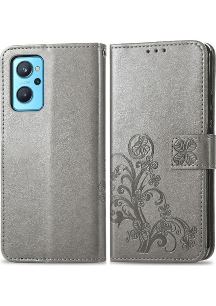 Realme 9i Zarif Iş Deri Kılıf Kapak Kapak Dört Yaprak (Yurt Dışından)